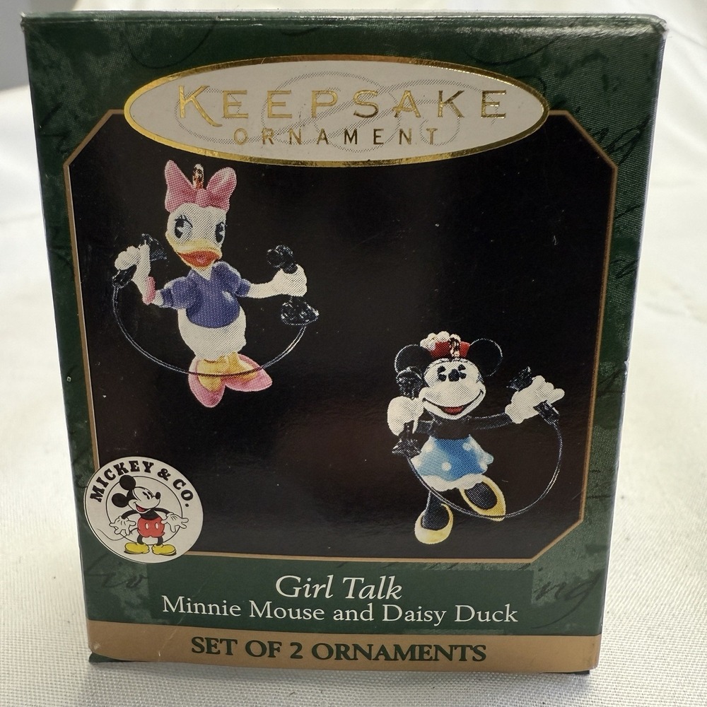 1999 Hallmark Keepsake GIRL TALK Minnie Mouse Daisy Duck Miniature Ornament Set